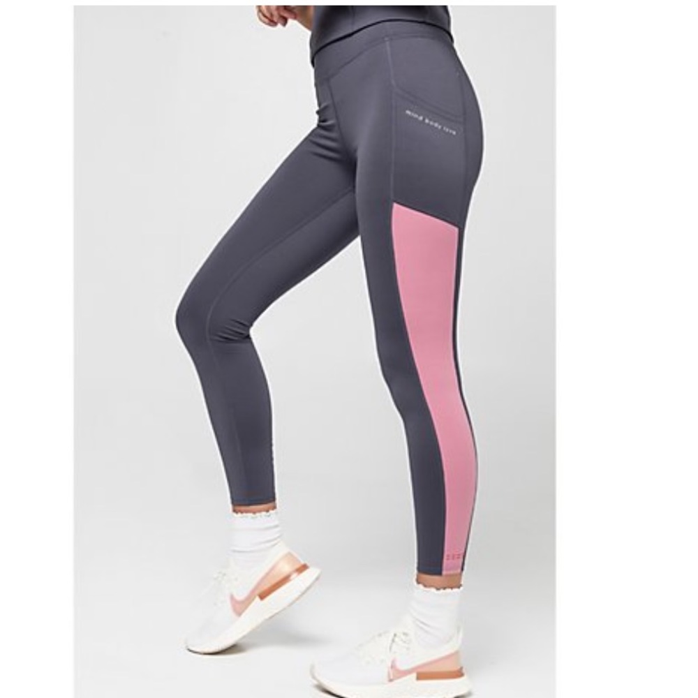 NWOT-Peace Love World Gray and Pink Color Block Leggings